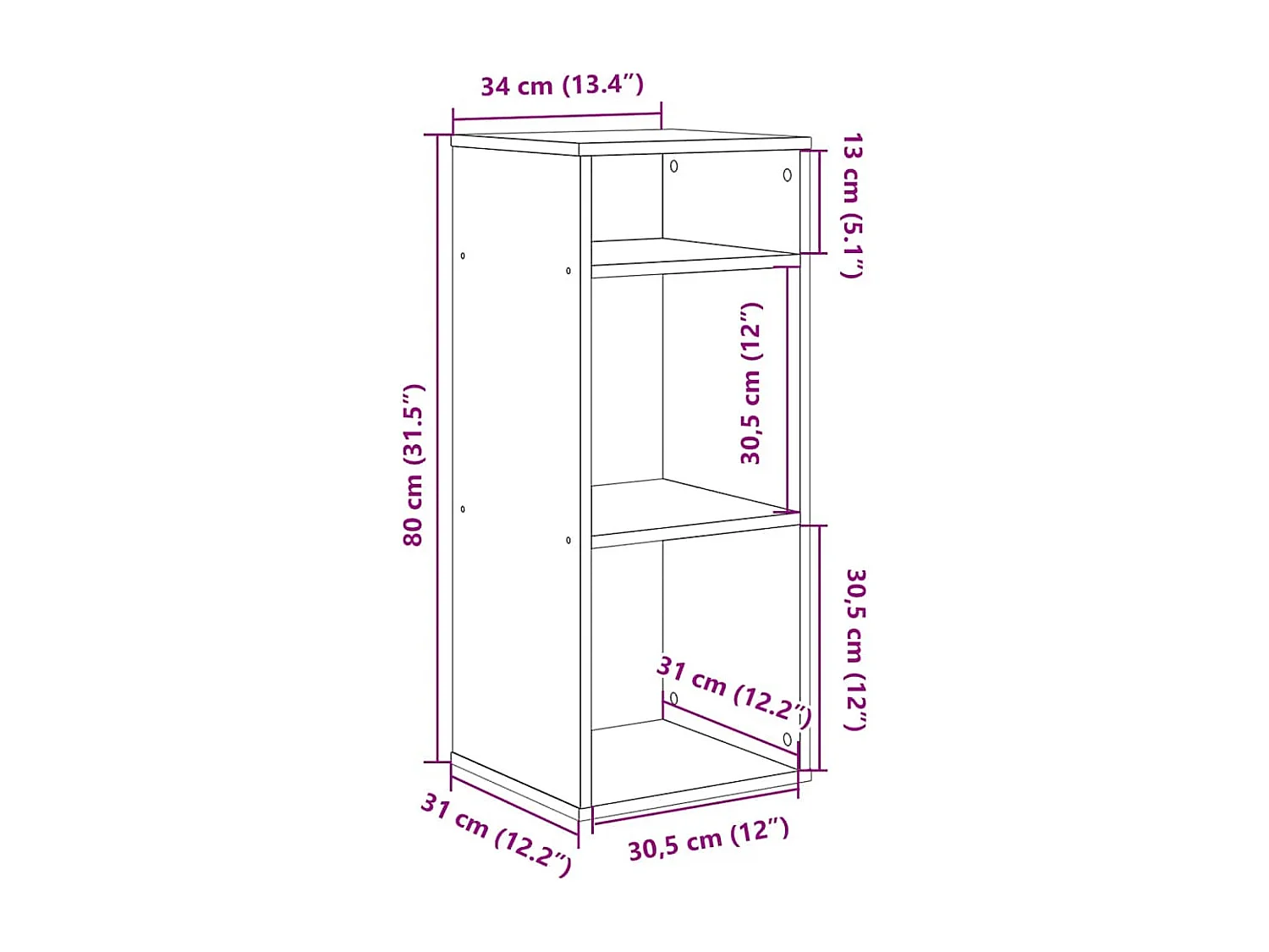 Bücherregal aus geräucherter Eiche 34x31x80 cm Holzwerkstoff