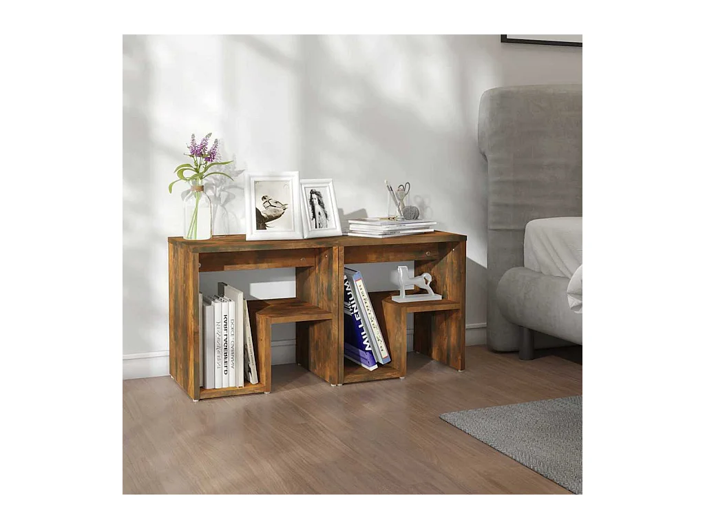 Nachtkastjes 2 stuks Gerookt eiken 40x30x40 cm Bewerkt hout