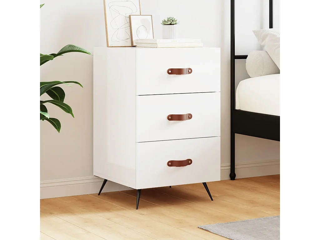 Mesita de noche blanca brillo 40x40x66 cm madera de ingeniería