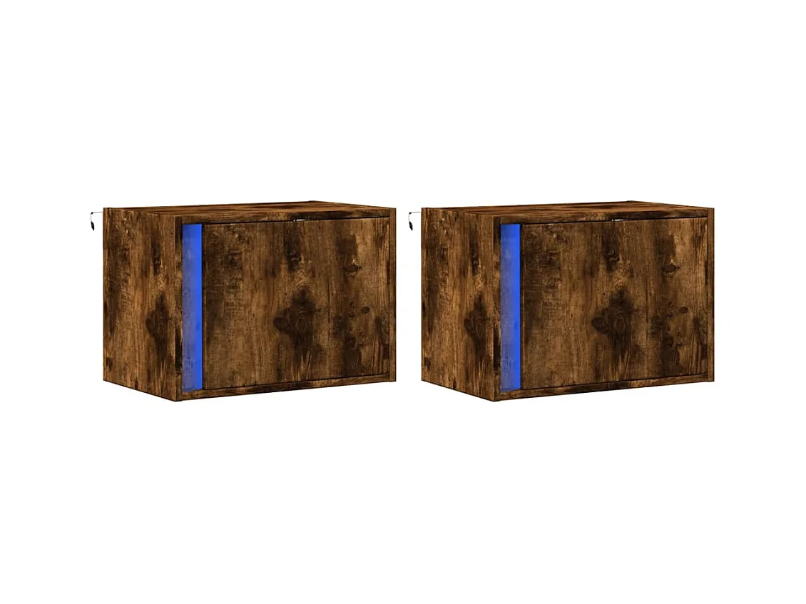 Comodini da parete con luci LED 2 pezzi rovere affumicato