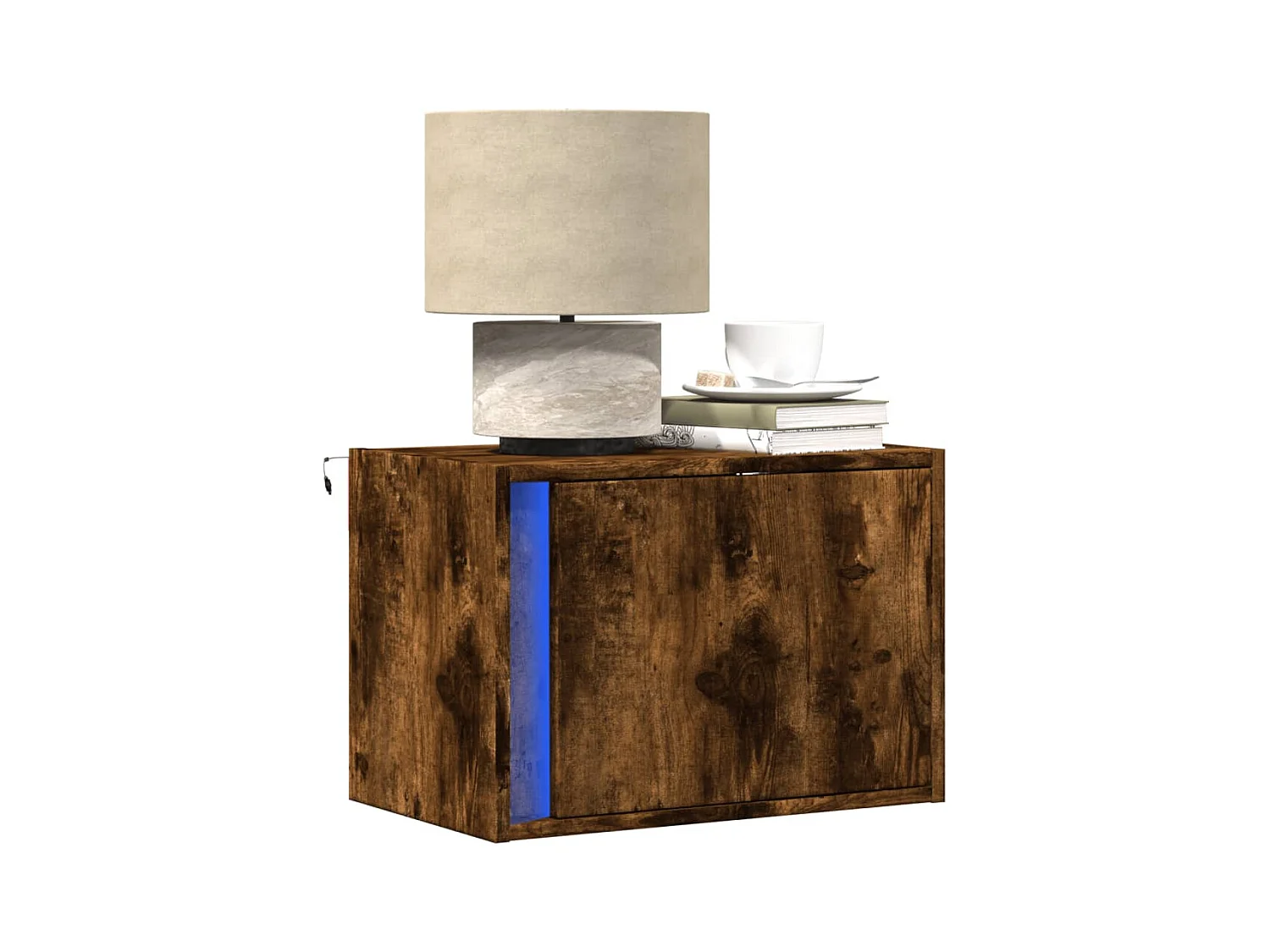 Tables de chevet murales avec lumières LED 2 pcs chêne fumé