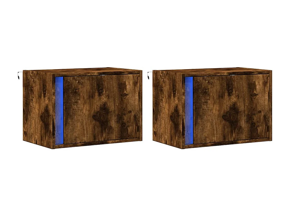 Comodini da parete con luci LED 2 pezzi rovere affumicato