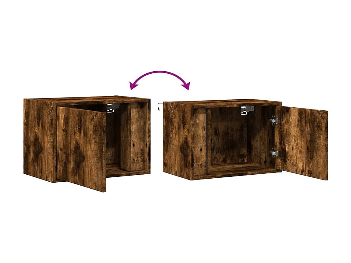 Comodini da parete con luci LED 2 pezzi rovere affumicato