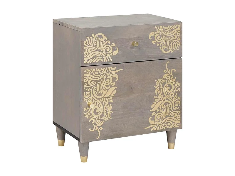 Cabinet de chevet Gris 50 x 33 x 60 cm bois de manguier massif