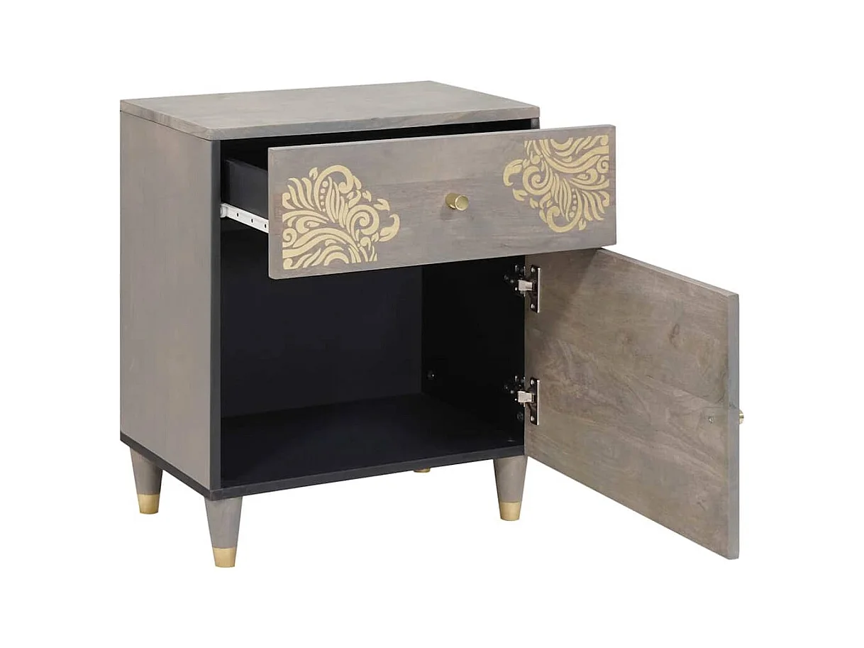 Mesilla de noche Gris 50 x 33 x 60 cm madera maciza de mango