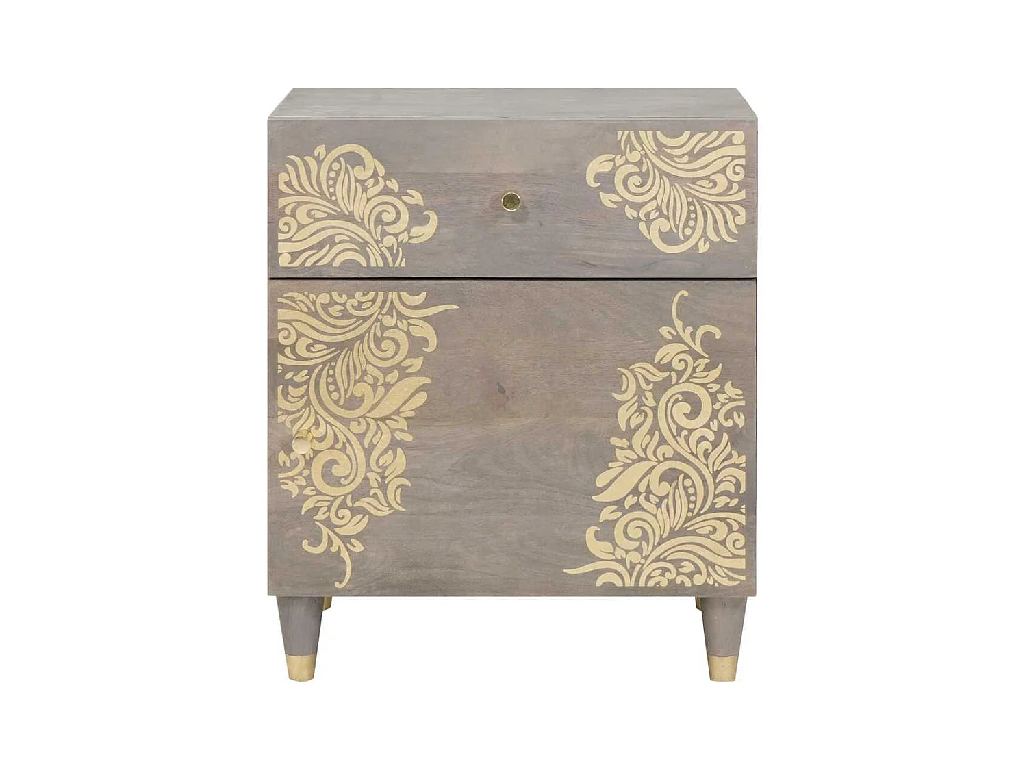 Mesilla de noche Gris 50 x 33 x 60 cm madera maciza de mango