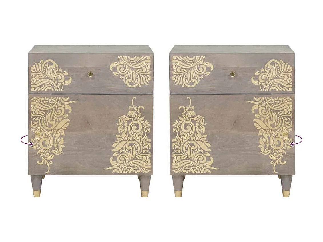 Mesilla de noche Gris 50 x 33 x 60 cm madera maciza de mango