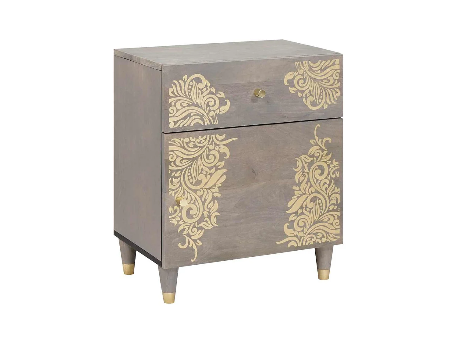 Cabinet de chevet Gris 50 x 33 x 60 cm bois de manguier massif