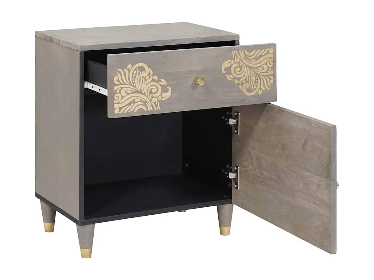 Cabinet de chevet Gris 50 x 33 x 60 cm bois de manguier massif