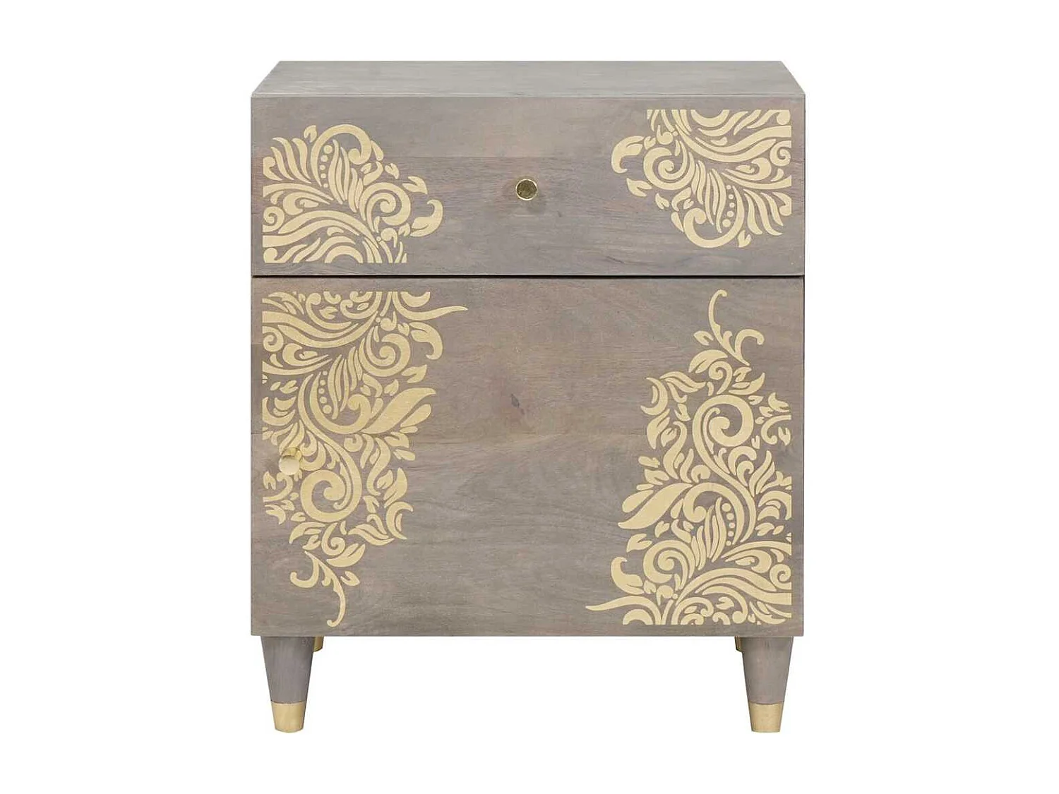 Cabinet de chevet Gris 50 x 33 x 60 cm bois de manguier massif