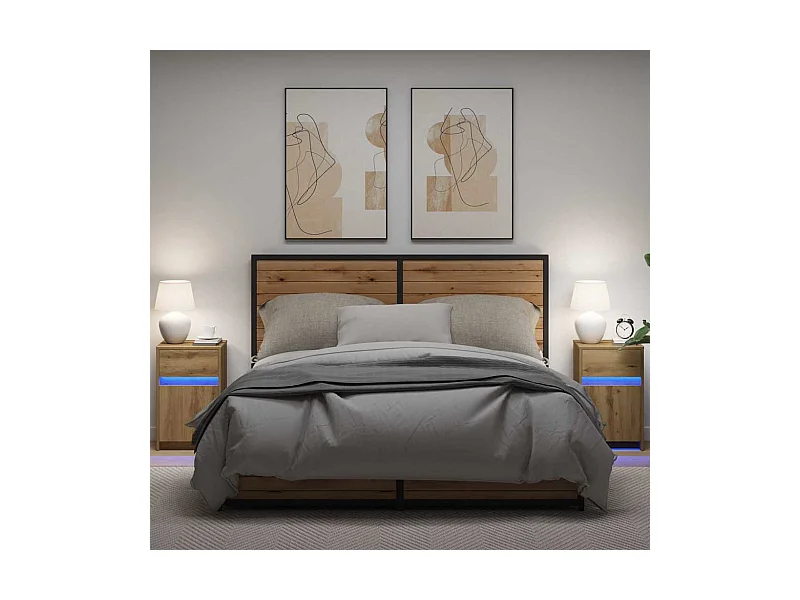 Mesilla de noche LED 2 piezas roble artesanal 38 x 34 x 61 cm