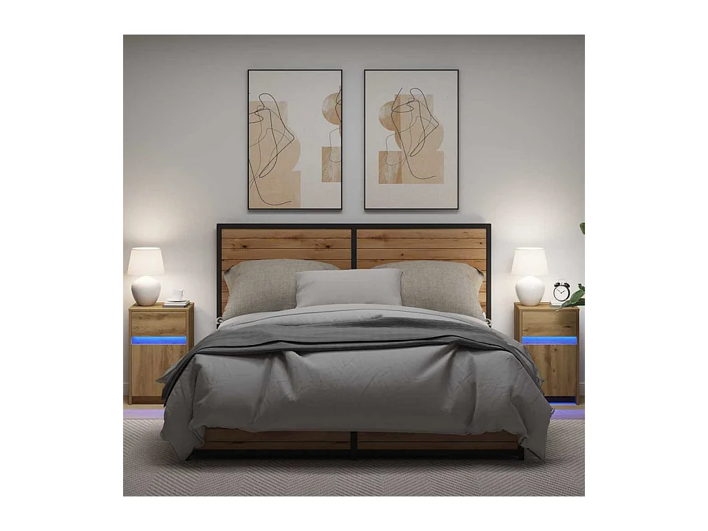 Mesilla de noche LED 2 piezas roble artesanal 38 x 34 x 61 cm