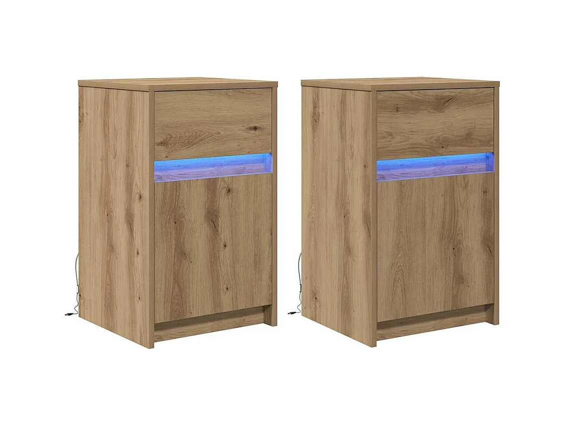 Mesilla de noche LED 2 piezas roble artesanal 38 x 34 x 61 cm