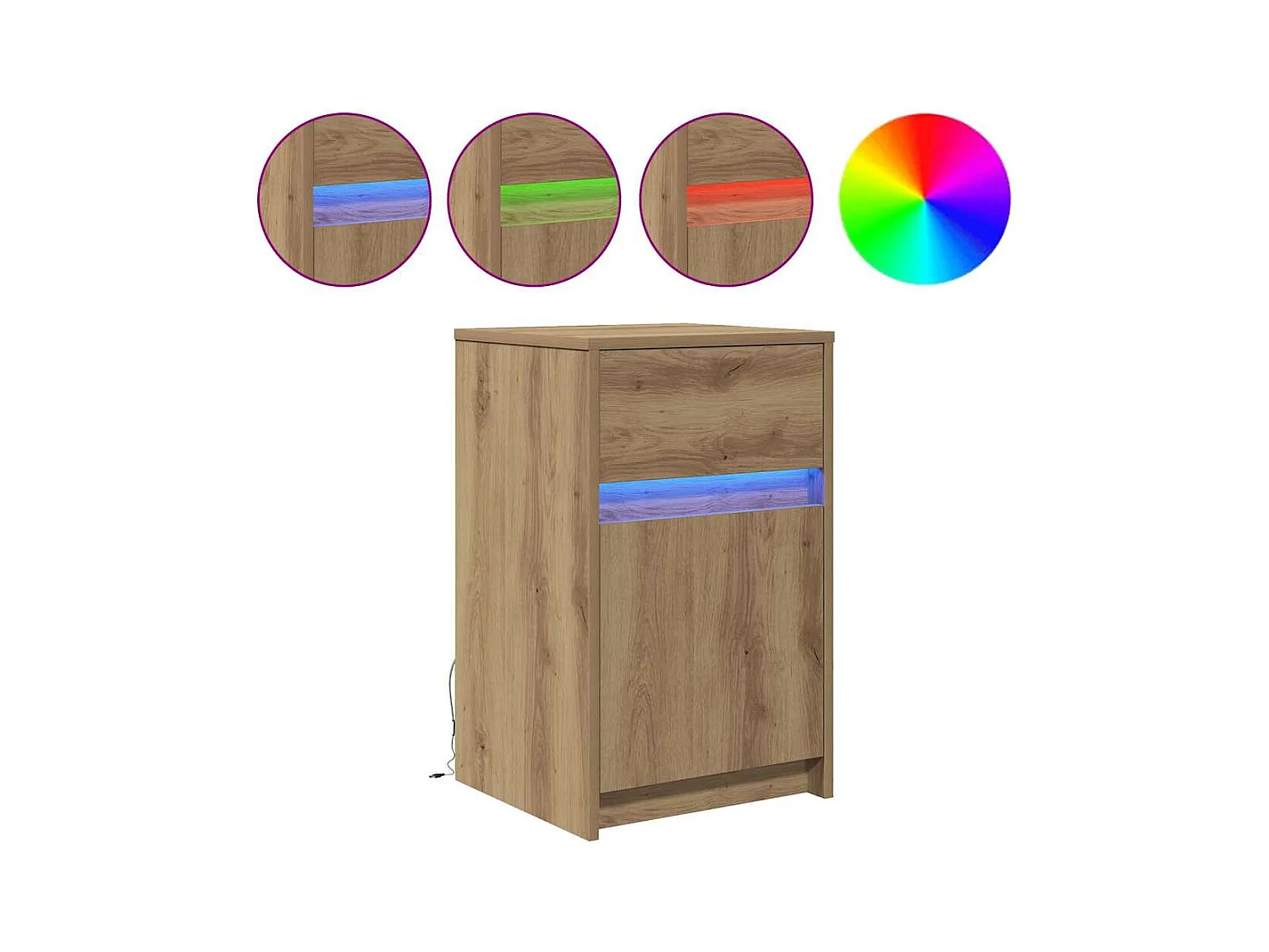 Mesilla de noche LED 2 piezas roble artesanal 38 x 34 x 61 cm