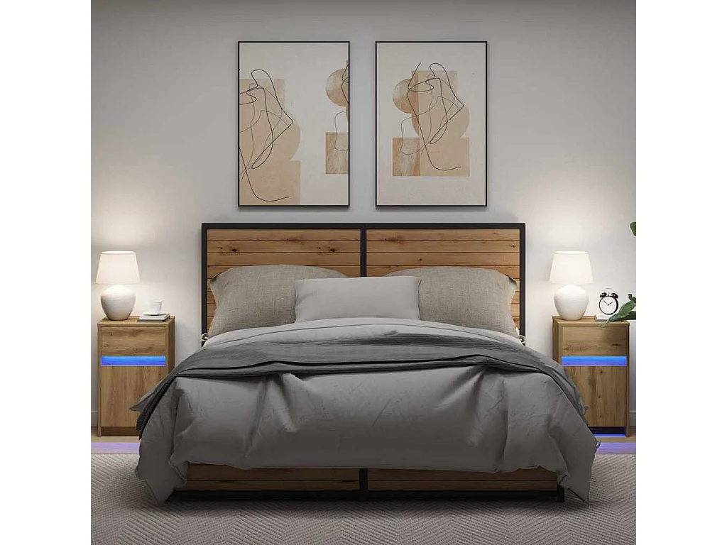 LED nachtkastje 2 stuks handgemaakt eiken 38 x 34 x 61 cm