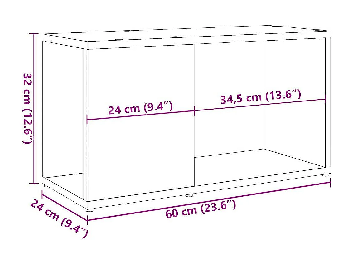 Meuble TV vieux bois 60x24x32cm bois d'ingénierie