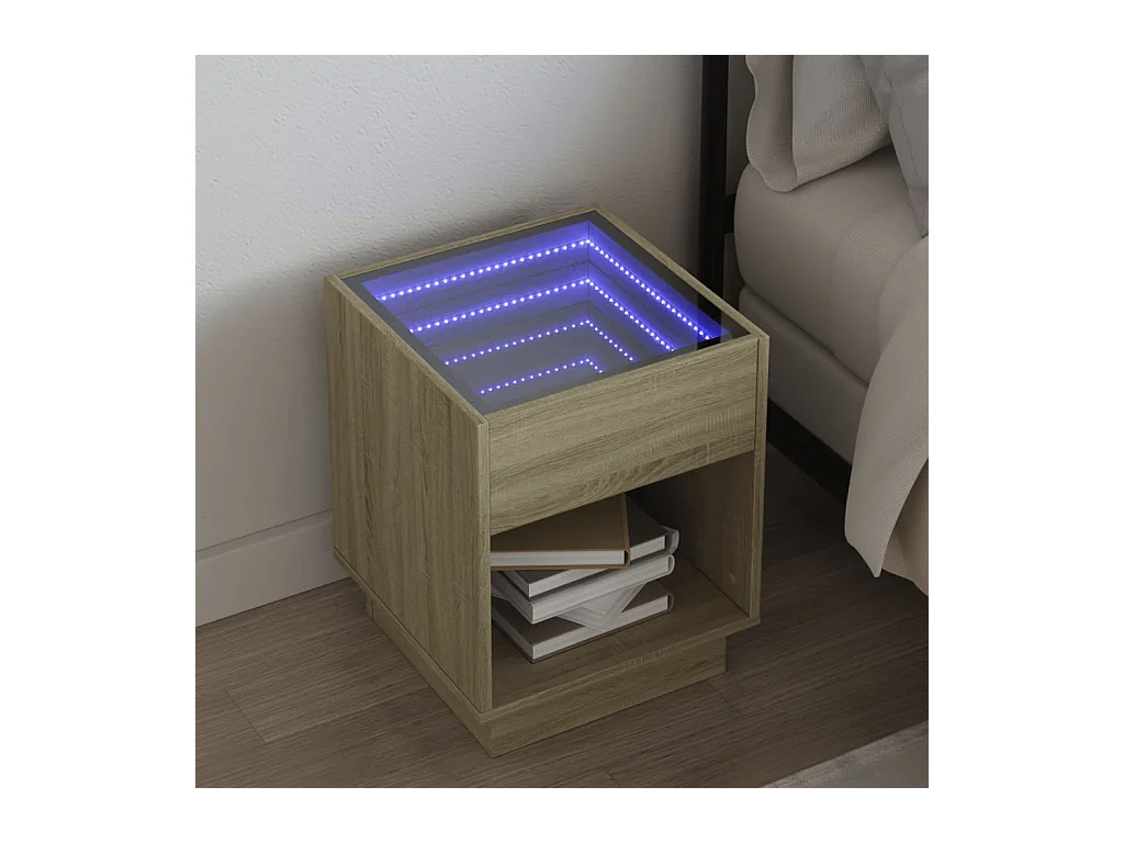 Comodino con LED infinity rovere sonoma 40x40x50 cm