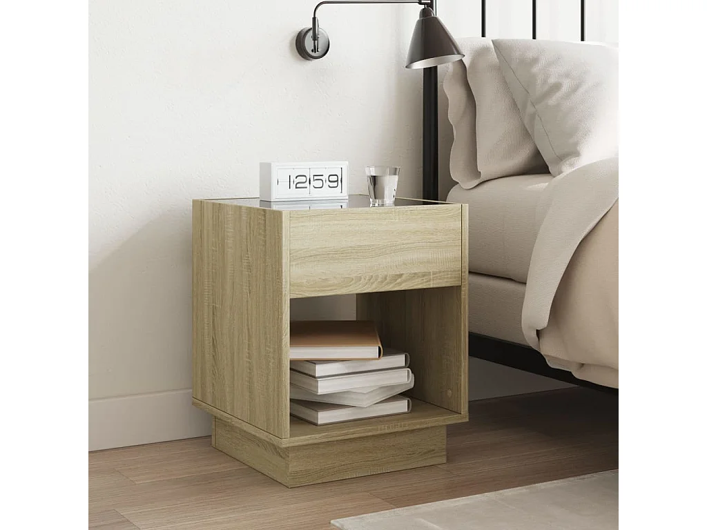 Table de chevet avec LED infini chêne sonoma 40x40x50 cm