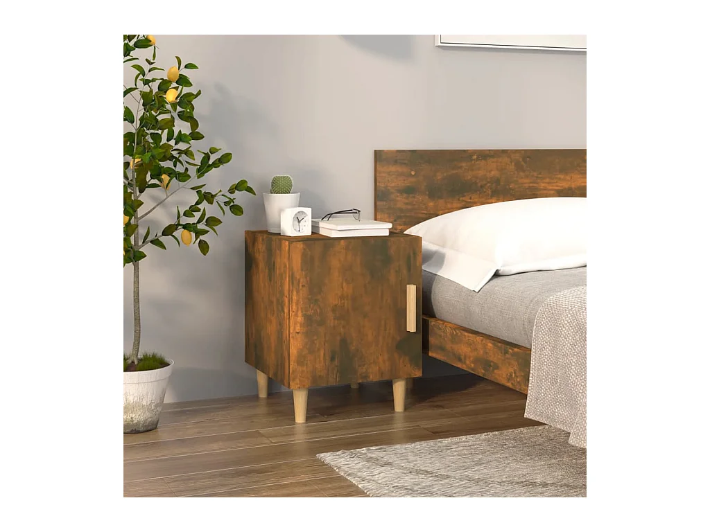 Mesita de noche de roble ahumado de madera de ingeniería