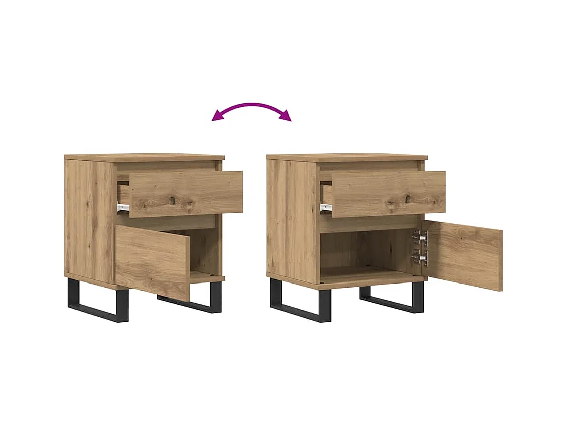 Comodini 2 pezzi in rovere fatti a mano 40x35x50 cm