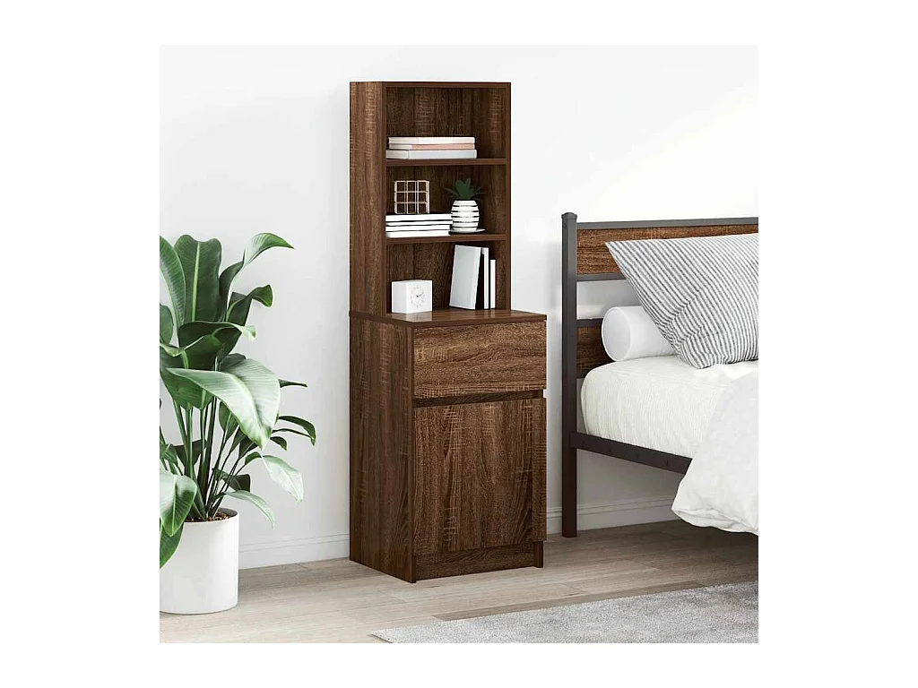 Nachtkastje bruin eiken 39x35x125 cm bewerkt hout
