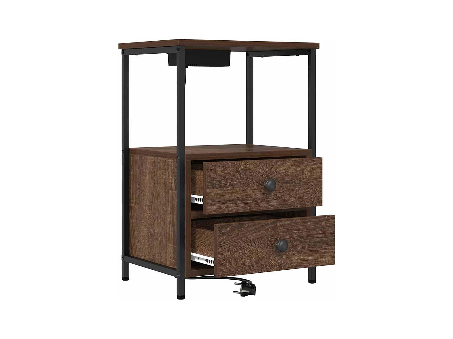 Mesita de noche con estación de carga 2 piezas Roble Marrón