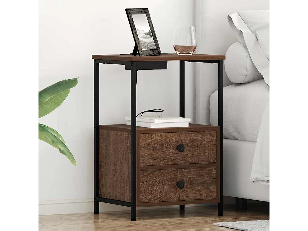 Table de nuit avec station de chargement 2 pcs Chêne marron