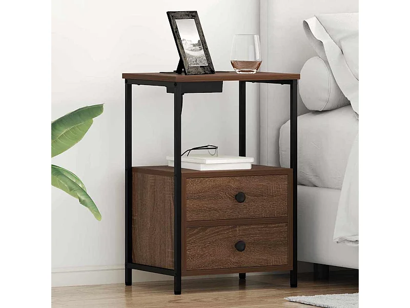 Table de nuit avec station de chargement 2 pcs Chêne marron