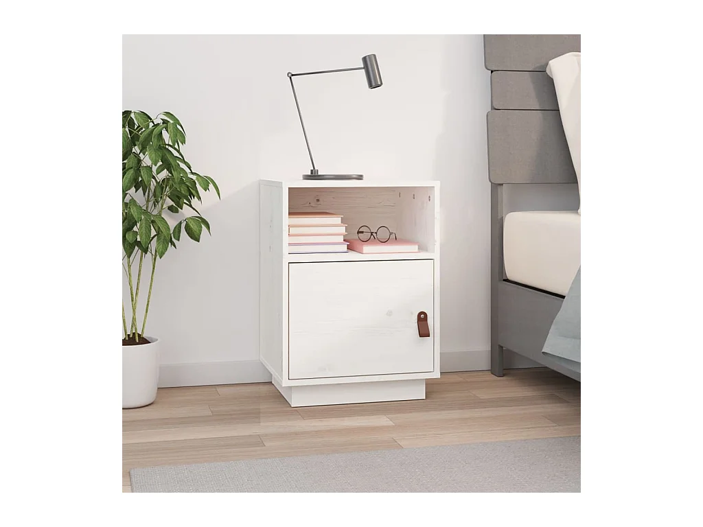 Comodino Bianco 40x34x55 cm Legno massello di pino