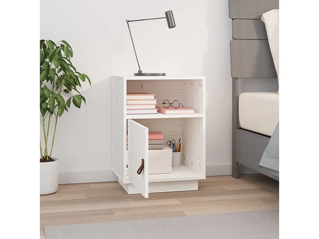 Table de chevet Blanc 40x34x55 cm Bois de pin solide