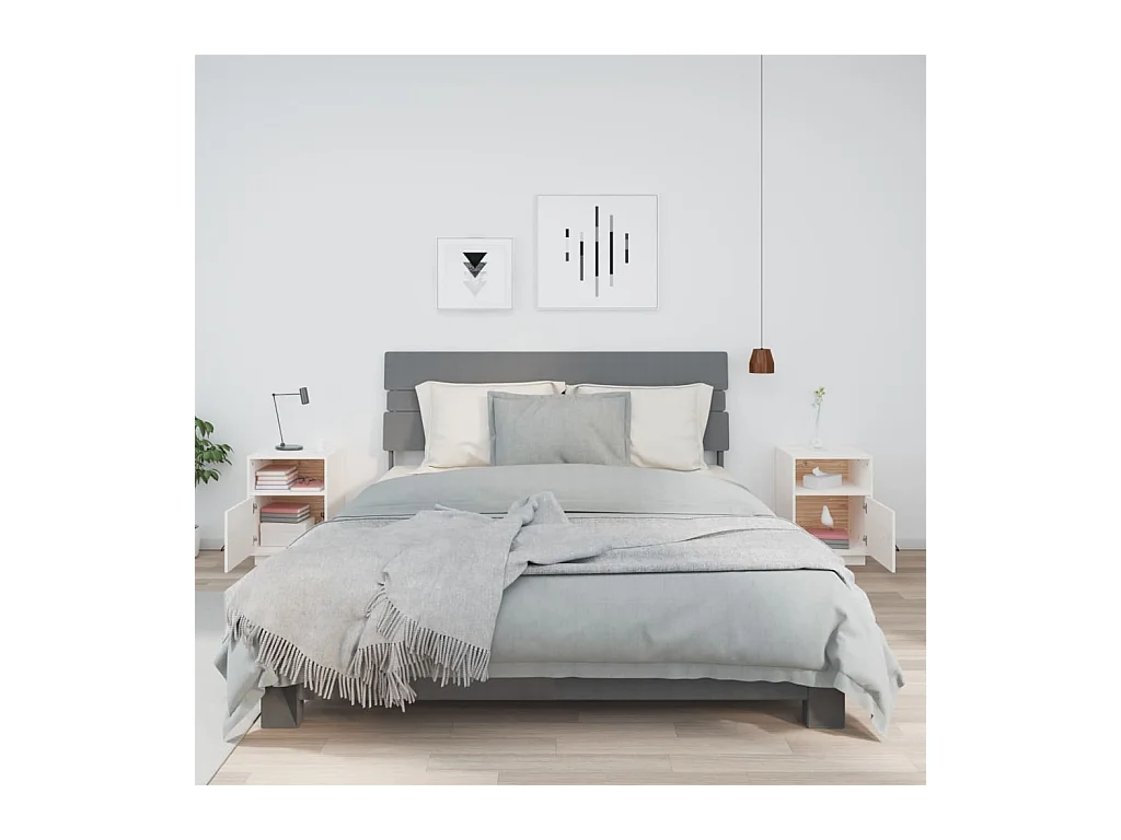 Mesitas de noche 2 uds Blanco 40x34x55 cm Madera maciza de pino