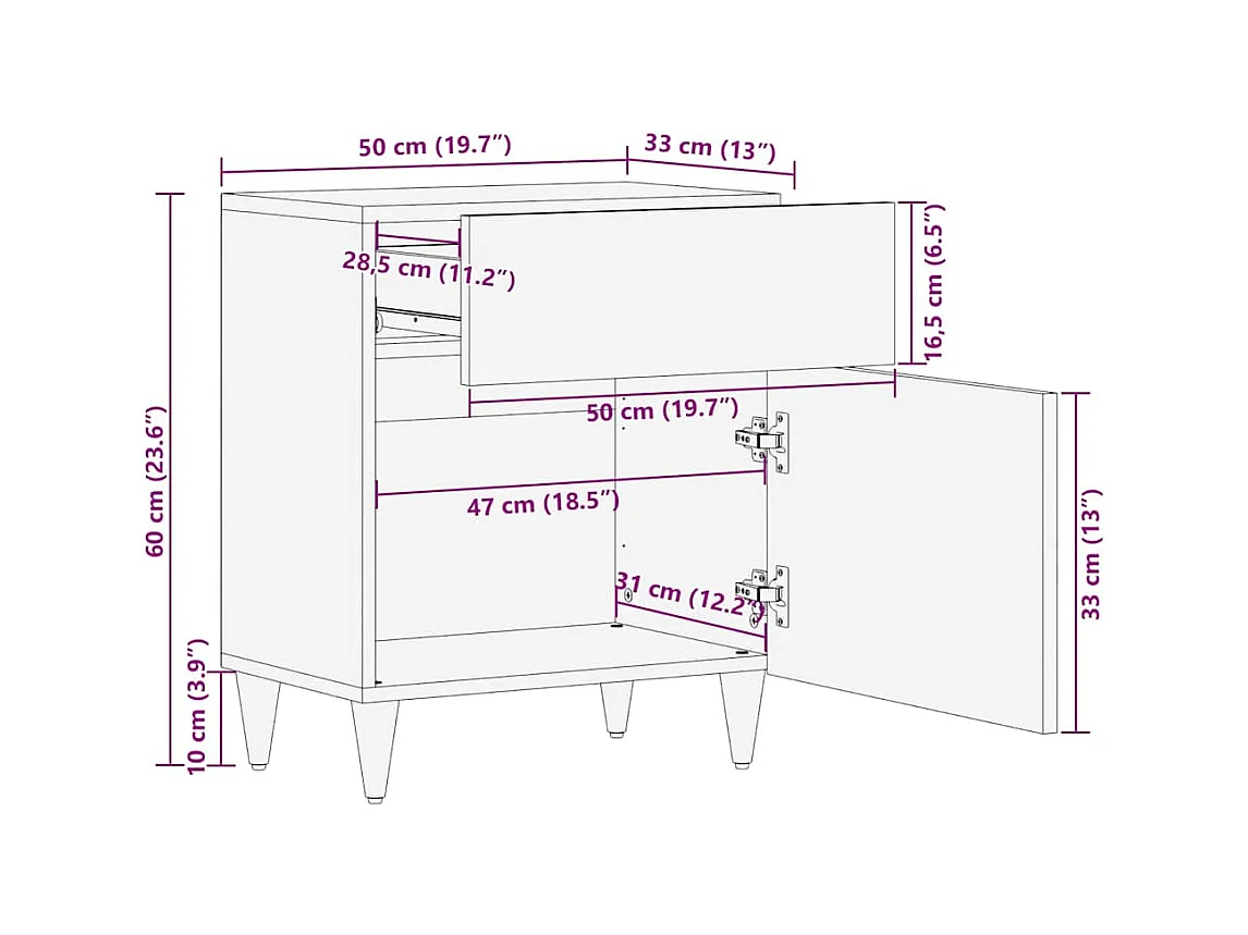 Table de chevet avec tiroir Noir et or 50 x 33 x 60 cm