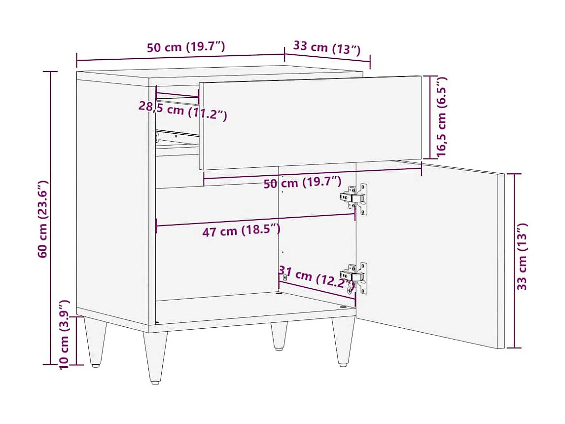 Table de chevet avec tiroir Noir et or 50 x 33 x 60 cm
