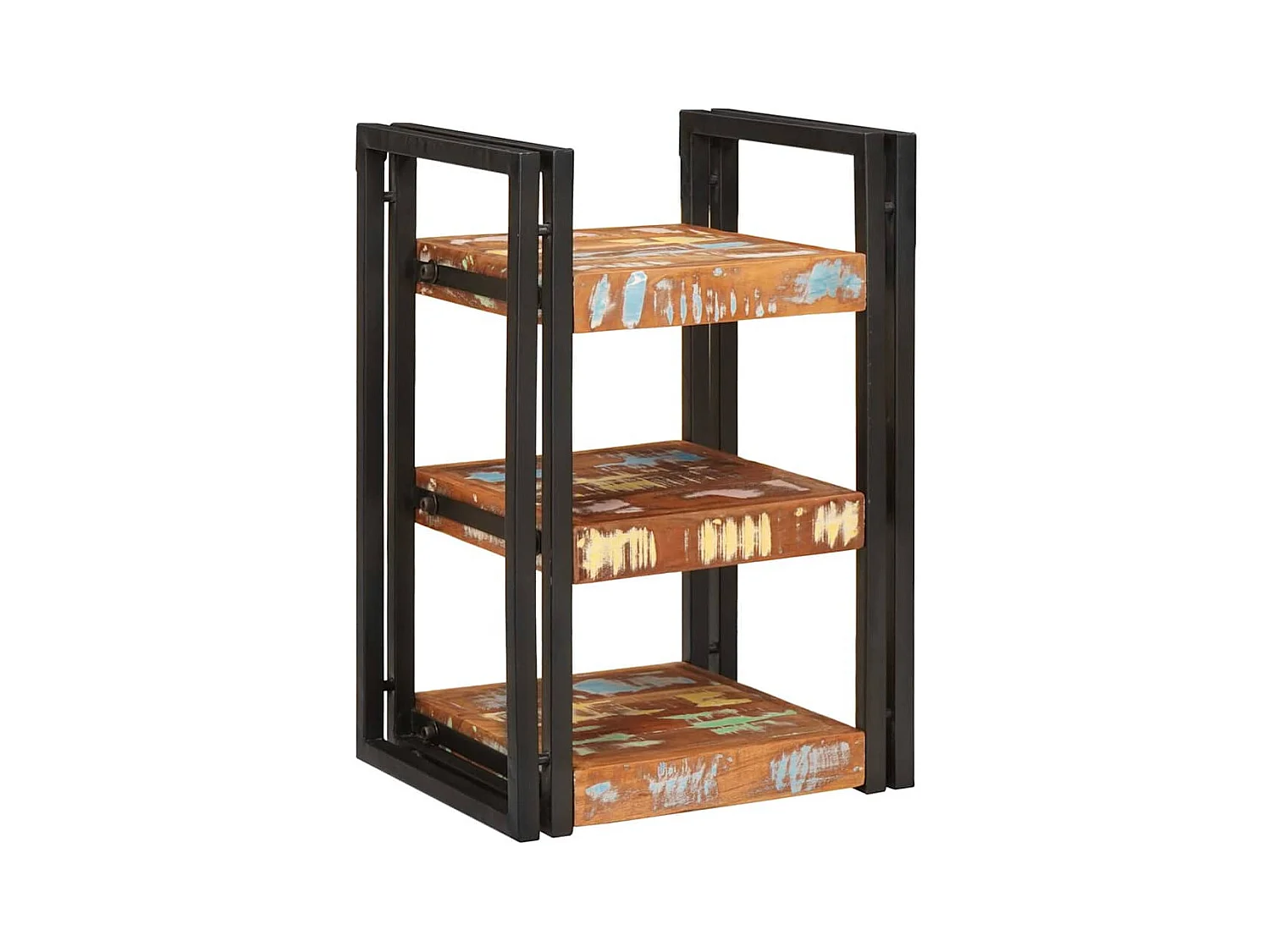 Comodino marrone e nero in legno massello di recupero