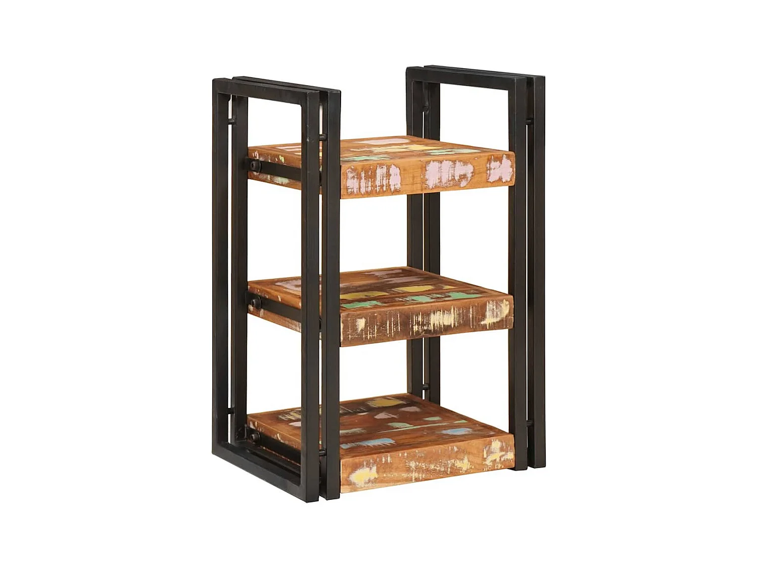 Comodino marrone e nero in legno massello di recupero