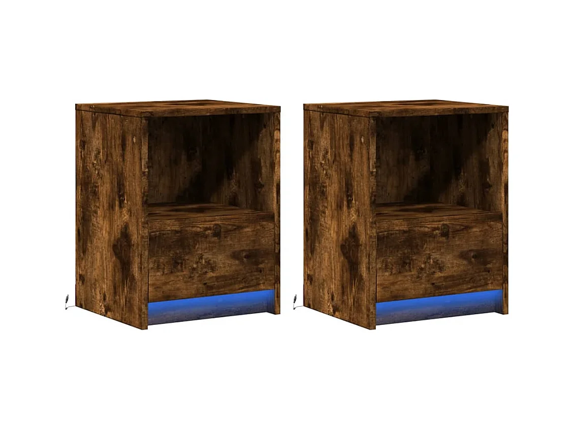 Comodini e luci LED 2 pezzi rovere affumicato