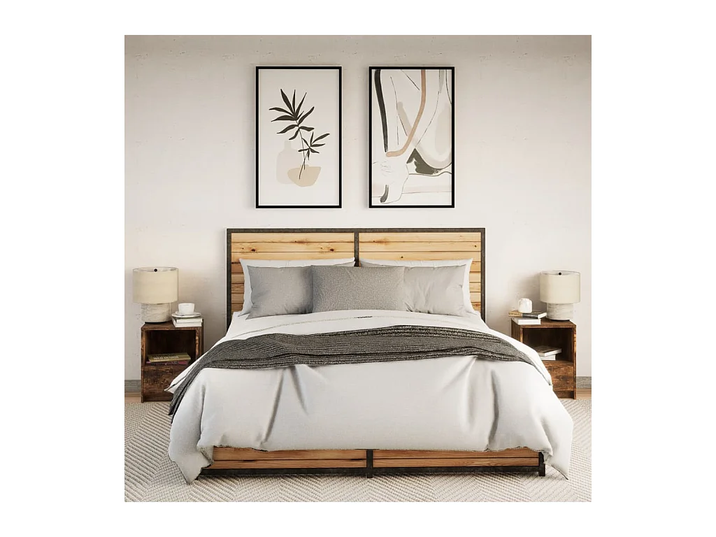 Comodini e luci LED 2 pezzi rovere affumicato