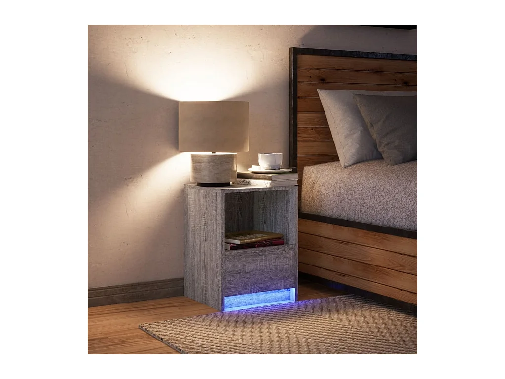 Comodini e luci LED 2 pezzi rovere affumicato