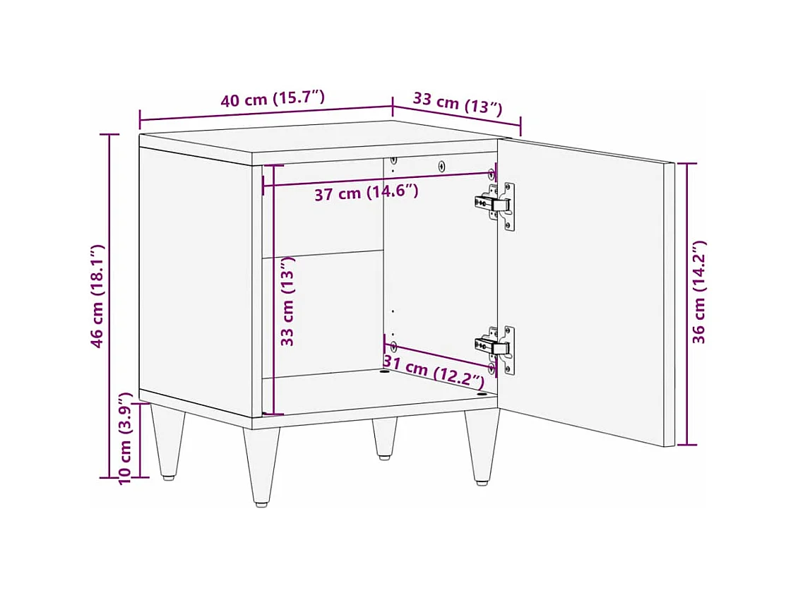Table de chevet Noir et or 40 x 33.5 x 46 cm