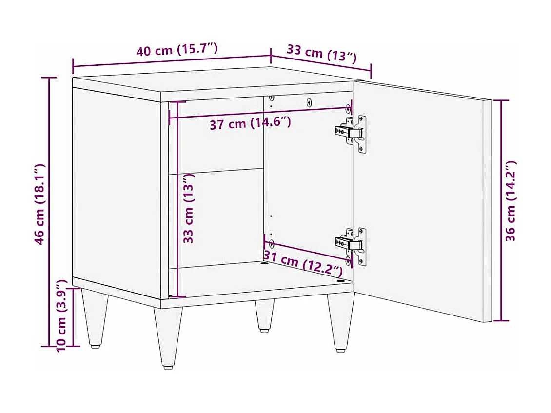 Table de chevet Noir et or 40 x 33.5 x 46 cm