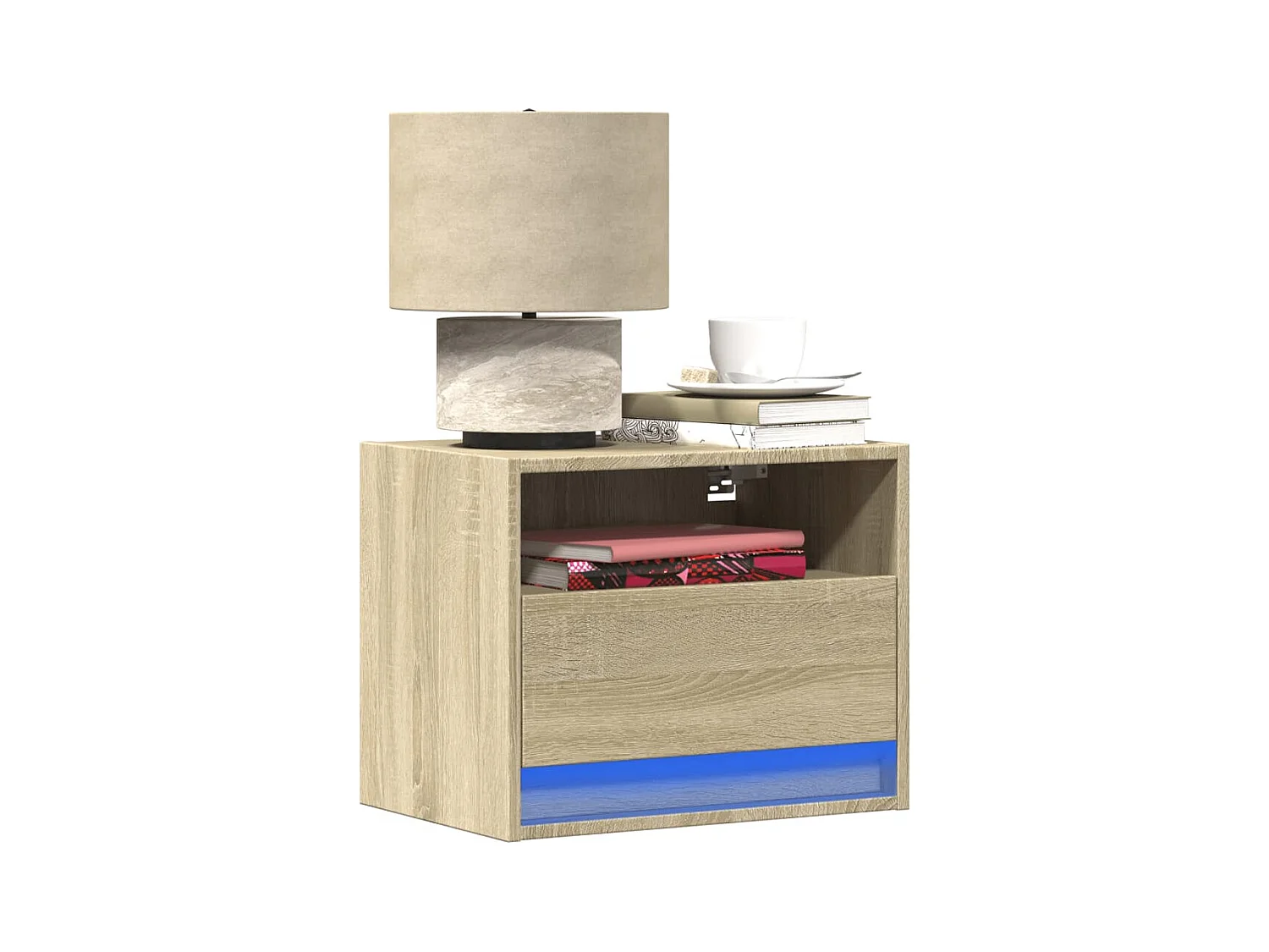 Comodino da parete in rovere Sonoma con luci a LED