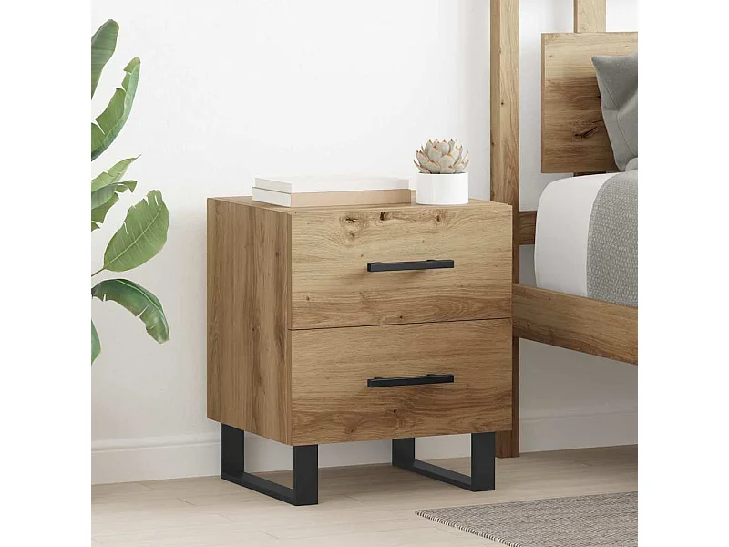 Comodino con cassetto, rovere lavorato a mano, 40 x 35 x 47,5 cm