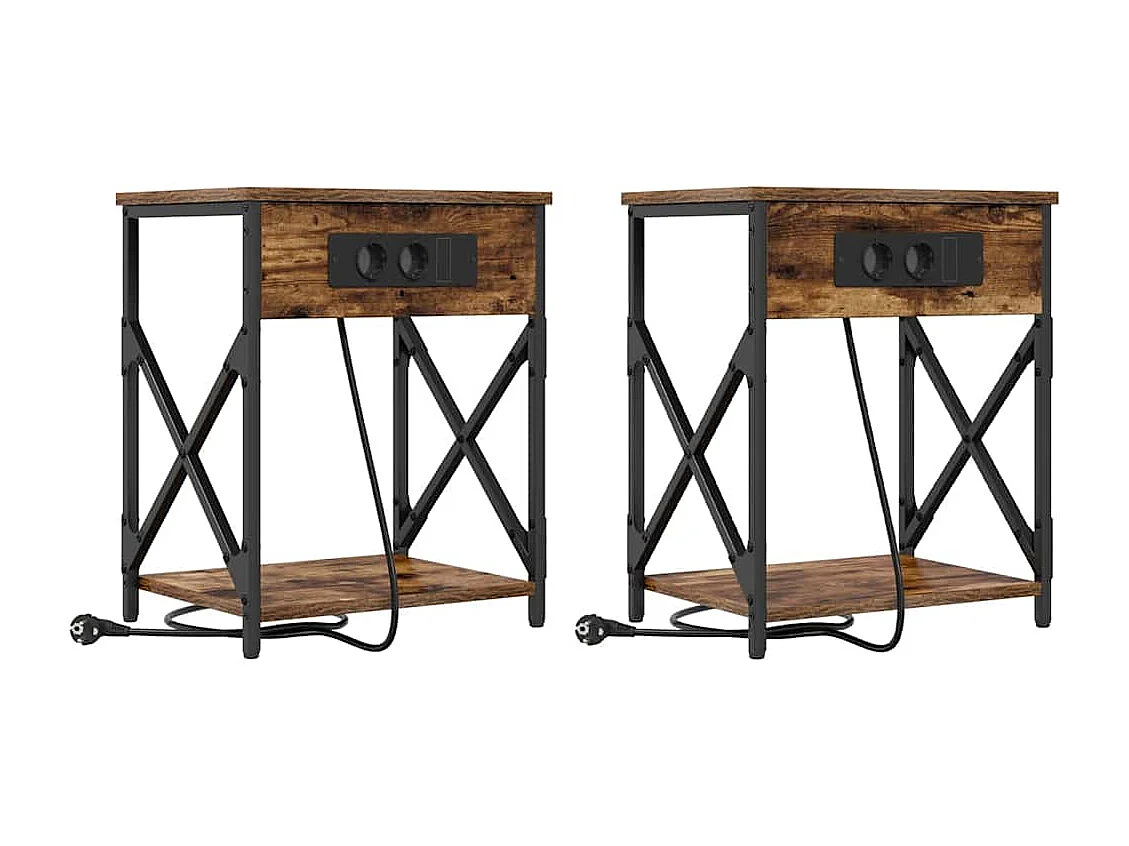 Cabinet de chevet avec tiroir 2 pcs Chêne fumé 41 x 31 x 51 cm