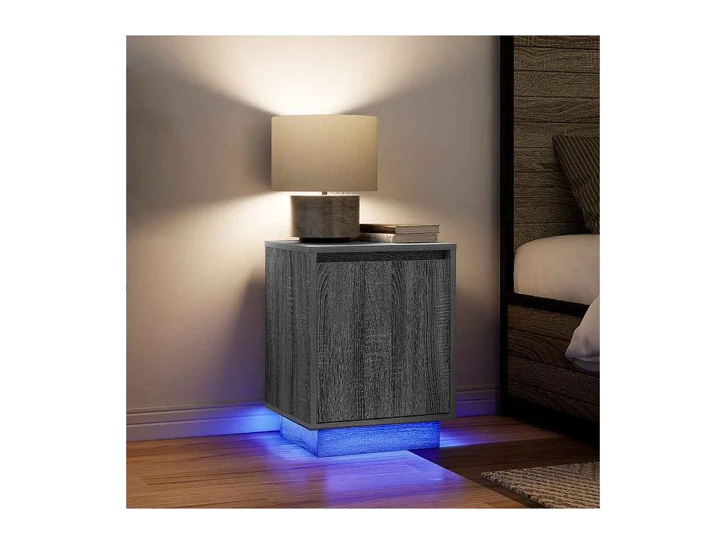 Comodini con luci LED 2 pezzi grigio sonoma 38x34x50cm