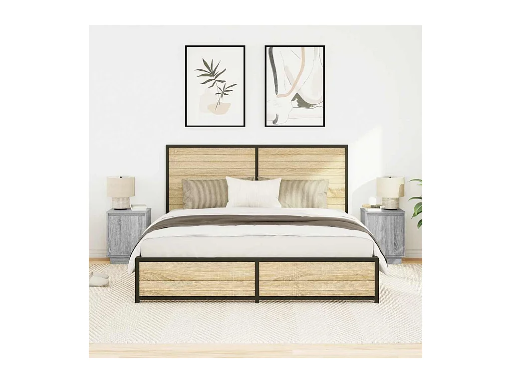 Comodini con luci LED 2 pezzi grigio sonoma 38x34x50cm