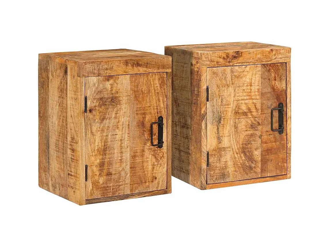 Comodino 2 pezzi Marrone Legno massello di mango