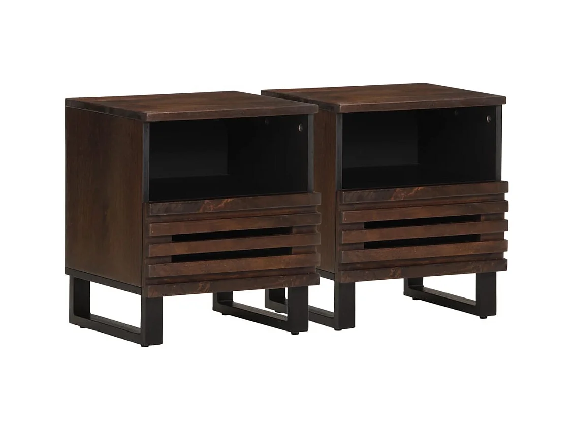 Comodini 2 pezzi 40x34x46 cm in legno massello di mango