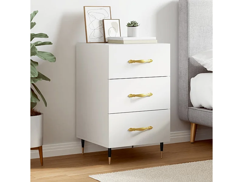 Comodino bianco 40x40x66 cm in legno ingegnerizzato