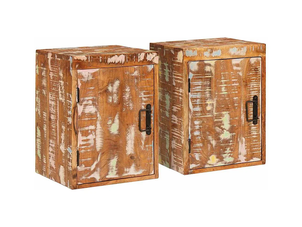 Comodino 2 pezzi in legno massello di recupero marrone