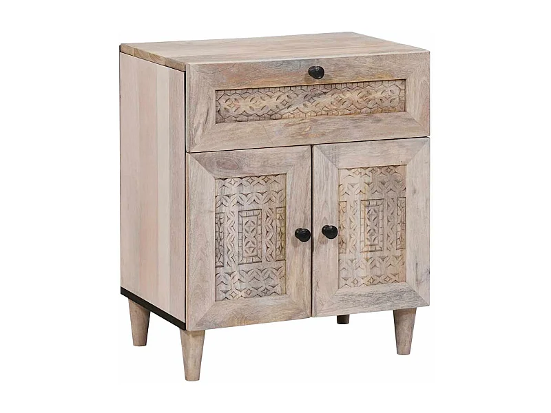 Mesita de noche beige 50x33x60 cm madera maciza de mango